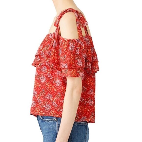 Rebecca Minkoff Red Floral Jamie Top Off Shoulders - Picture 13 of 16